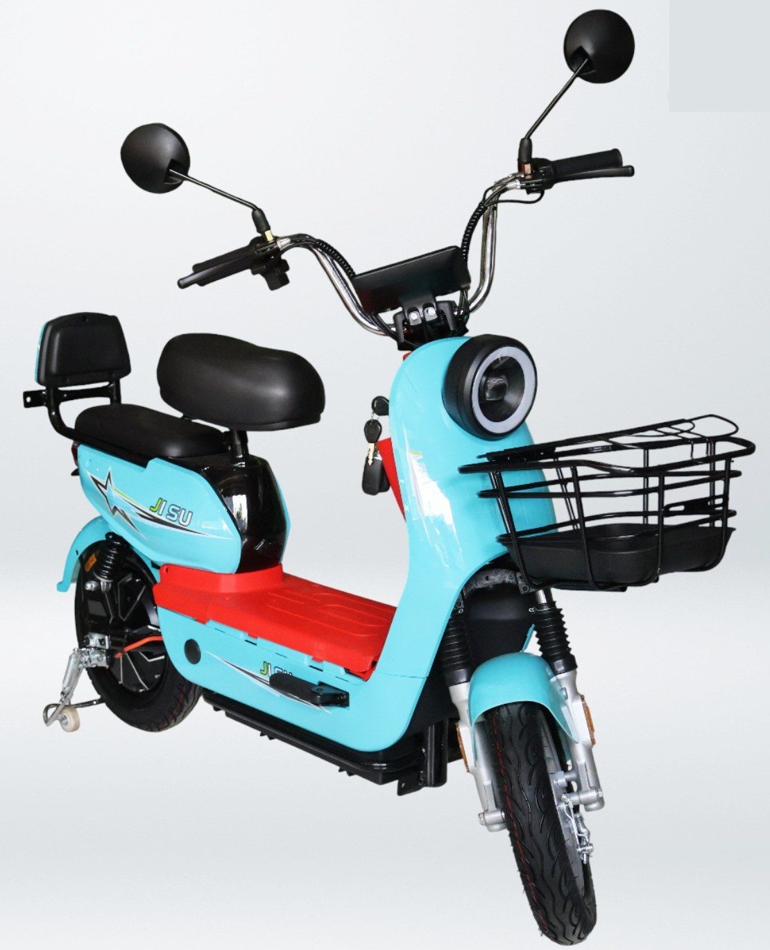 JI SU SG7 e-bike in sky blue with front basket